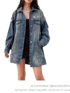 Streetwear Society Oversized Distressed Denim Shacket Jacket Grunge S